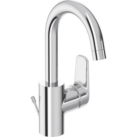 Porcher – Mitigeur de lavabo chromé avec vidage – Bec mobile avec mousseur – Raccordement F 3/8' (12x17) – Fixation sur lavabo (1/3)