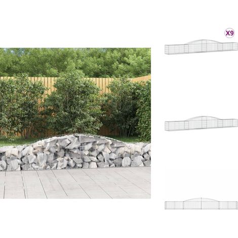 Paniers à gabions arqués 9 pcs 400x50x40/60 cm Fer galvanisé - Panier De Gabion - Gabion - Mur De Gabion - Clôture De Jardin - Décoration De Jardin (1/5)