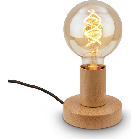 - Mini lampe de table avec interrupteur à fil, rétro, vintage, E27, max. 10W, lampe de chevet, décorative couloir, lampe de bureau et lecture, 10x9 cm (LxH), aspect bois (1/5)