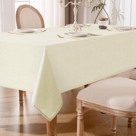 Tischdecke abwaschbar beige 140x240cm Leinenoptik wasserabweisend Lotuseffekt