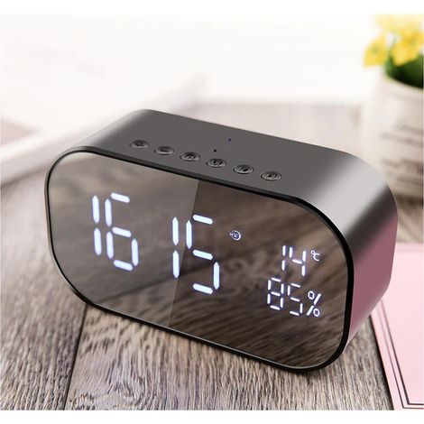 Enceinte Bluetooth sans fil S2 double haut-parleur avec affichage LED, radio FM, réveil miroir, caisson de basses, horloge numérique (1/2)