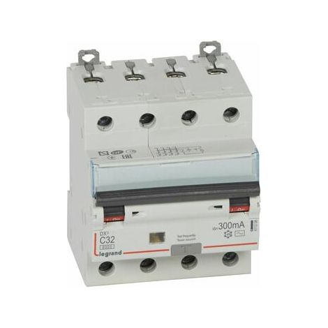 Disjoncteur différentiel monobloc DX³6000 10kA arrivée haute et départ bas à vis 4P 400V - 32A - typeAC 300mA - 411208 - LEGRAND