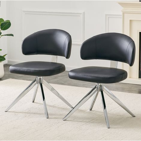 Silla giratoria, diseño moderno, respaldo cómodo, giro 360°, estructura de metal, PU negro (1/5)