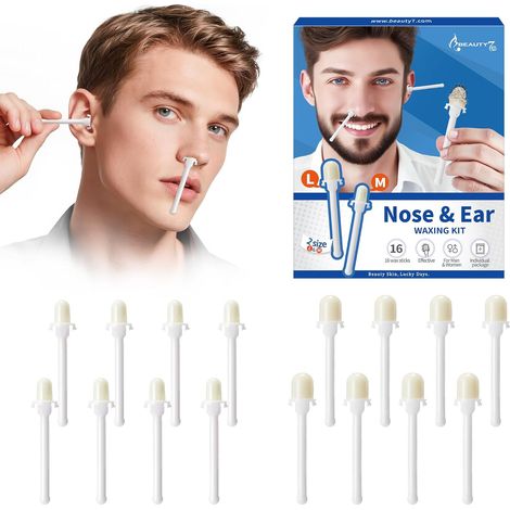 Nose and Ear Wax Kit pour Hommes et Femmes, 16 Bâtons de Cire Préemballés avec 2 Tailles Prêtes à L'emploi pour Epilation du Nez et des Oreilles, Epilation Sûre, Rapide et Sans Douleur (1/5)