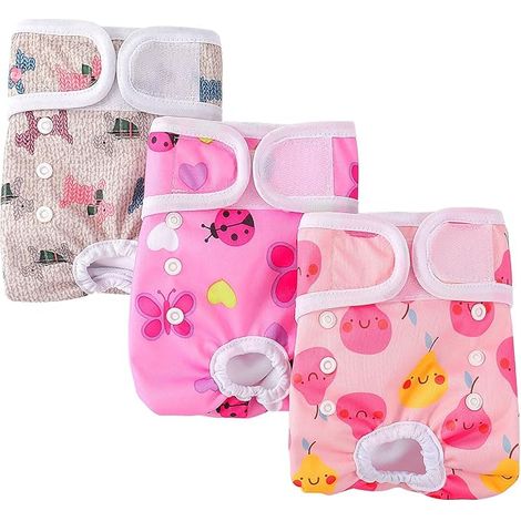 Couche pour Chien Femelle Lavable Chiennes Chaleurs, Culotte pour Chien Femelle en Chaleur et Incontinentes, Fleurs Roses S (1/3)