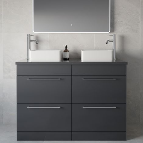 Napoli 460 Gloss Grey 1200mm 4 Drawer Vanity Unit for Countertop Basins - 1200mm - Chrome 320mm Handle