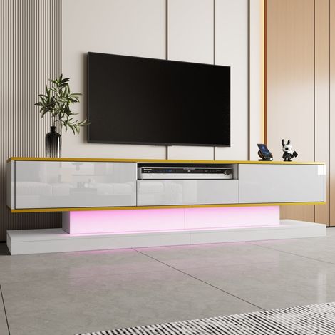 Meuble tv LED 180 cm brillant, 3 tiroirs, niche ouverte, éclairage LED multicolore, design moderne salon (1/5)