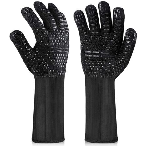 QORVA-Gants de cuisine noirs, résistants à la chaleur, antidérapants, pour barbecue, grillades, pâtisserie et cheminée. (1/5)