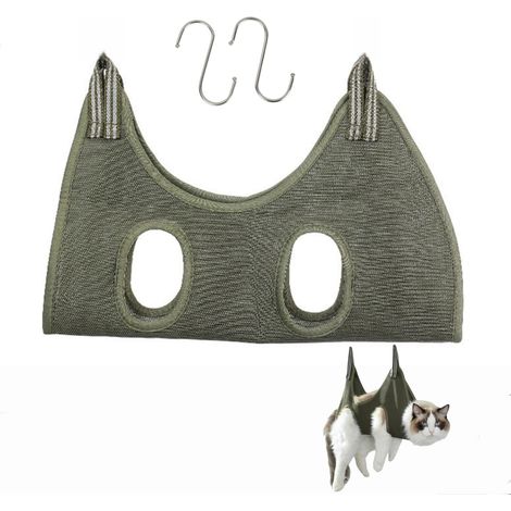 Hamac de toilette pour chats et petits chiens, tissu résistant vert olive, avec crochets de suspension, pour coupe-ongles et toilettage