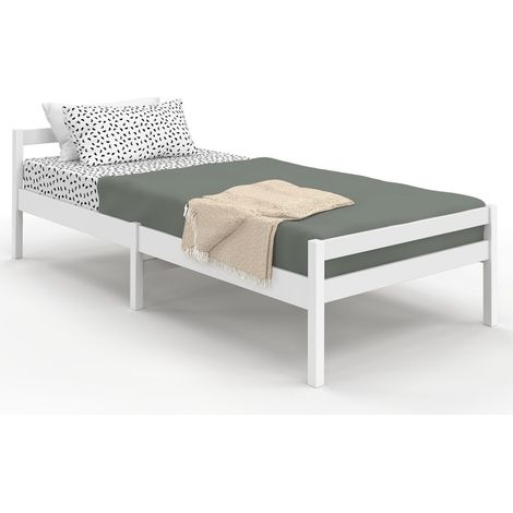 Letto singolo HARPER 90 x 190 cm con base in legno bianco