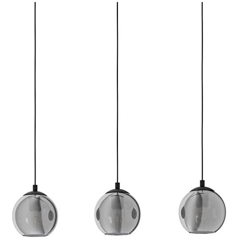 EGLO lampada a sospensione Ariscani, luce a grappolo con 3 luci da sala da pranzo, metallo in nero e vetro fumo in nero-trasparente, illuminazione da tavolo a sospensione, attacco E27, 76,5 cm (1/4)