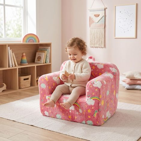 Canapé enfant, canapé enfant avec poignée de transport et poches latérales, fauteuil enfant en mousse, fauteuil pour tout-petit, canapé enfant léger, rose arc-en-ciel (1/5)