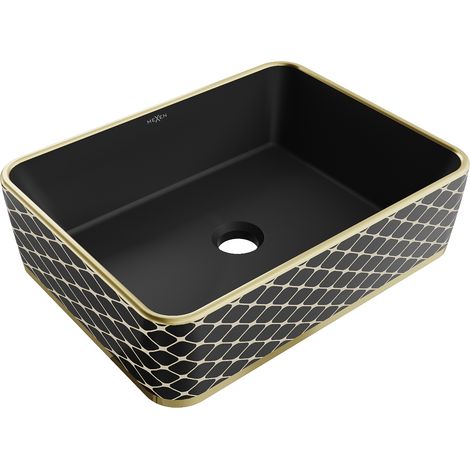 Mexen Catia Aufsatzwaschbecken 48 x 37 cm, schwarz matt/Gold Gittermuster - 21314879 (1/5)