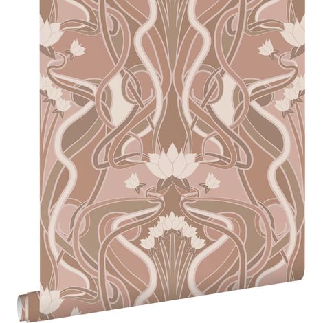 papier peint fleurs vintage de style art nouveau vieux rose - ESTAhome (1/5)