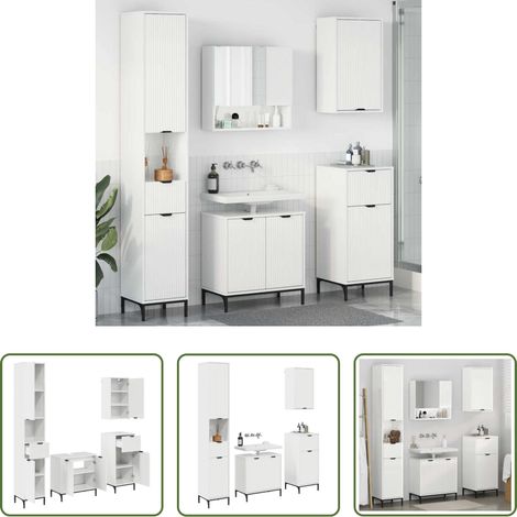 vidaXL Hochglanz Weiß - Badezimmermöbel-Set Hochglanz Weiß Holzwerkstoff, Metall (1/5)