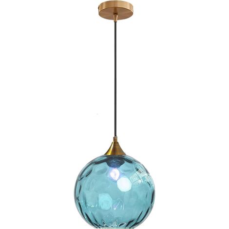 Lustre boule de verre de 20 cm, base en bronze doré avec boule de verre, idéal pour un îlot de cuisine ou une salle à manger (bleu ciel) (1/5)
