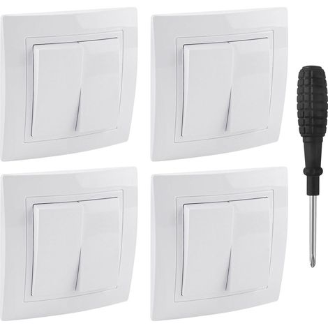 4 PCS Interrupteur Va et Vient Interrupteur Mural Double Interrupteurs  Encastrable 10A 250V Complet Interrupteurs Extra Plat Bouton Interrupteur Double pour Escalier Couloir Chambre Coucher (1/5)