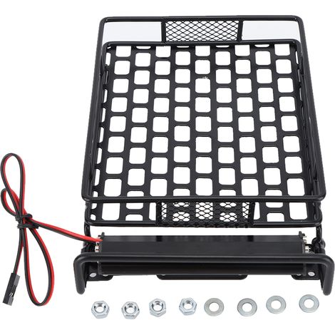 Support de toit noir en fer robuste pour voiture RC, porte-bagages avec 8 LED blanches lumineuses (1/5)