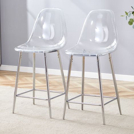 Set di 2 sgabelli da bar trasparenti con struttura in metallo argento/oro/nero, sedie dal design moderno per cucina, bar o sala da pranzo (solo sedie, tavolo non incluso). (1/5)