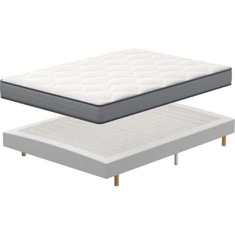 Sommier 160x200 Ensemble DEWINNER, Matelas à mémoire de Forme et Ressorts+Sommiers à Lattes avec 9 Pieds pour Adulte, 2x14 Lattes (160x200x20 cm)
