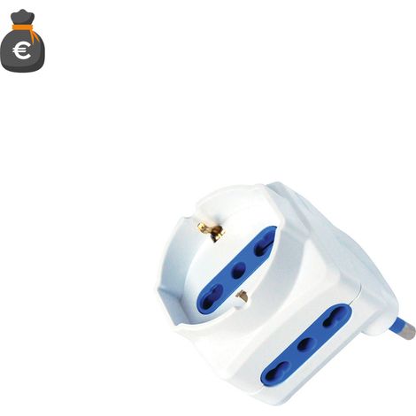 Adaptateur Compact 16A, 2 Prises 10/16A Bipolaires Et 1 Prise Schuko Universelle, Blanc, Puissance Max 1500W, Fiche 3 Broches, Design Slim (1/3)