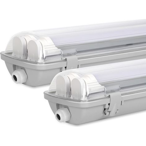 TolleTour 2x Faretti LED impermeabili per tubi LED T8, faretti LED IP65, 150 cm, 2 x 24 W, bianco neutro