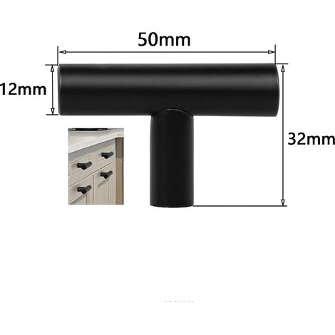 Lot de 6 - Boutons De Portes De Meuble En Acier Inoxydable Pour Placards - Tiroir Et Armoire Noir 50 mm (1/5)