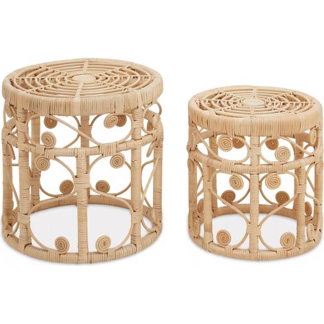 Interiors by Premier Elegant Set Of Two Natural Rattan Tables, Round Coffee Table, Sturdy Side Table, Versatile Small Table (1/5)