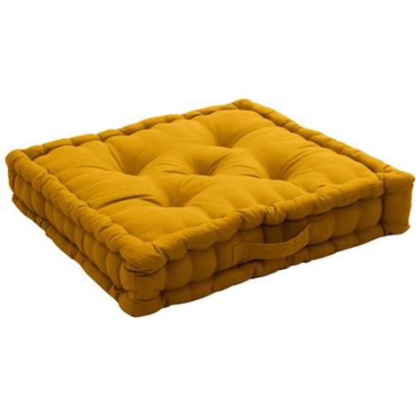Coussin de Sol 50 x 50 x 10 cm LOLA 100% coton coloris MOUTARDE
