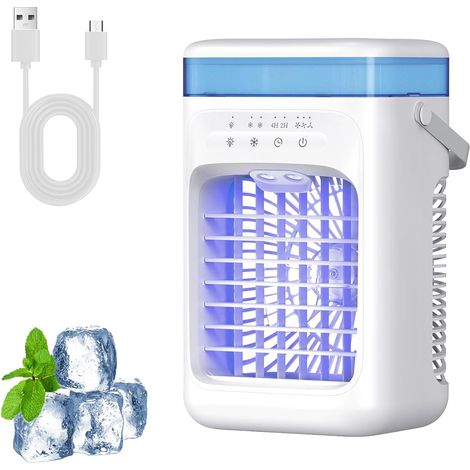 3 Speeds Portable Air Conditioner Fan, 2 Mist Modes, 1000ML Water Tank, Timer & LED Lights, Cooling Fan for Bedroom Camping, White (1/5)