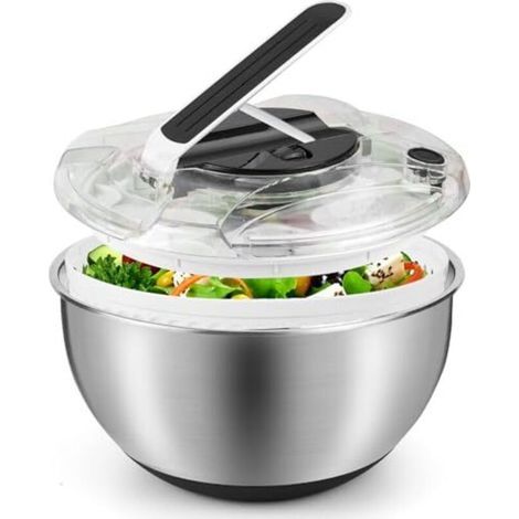 Essoreuse à Salade 3,5L en Acier Inoxydable Grande, Panier a Salade avec Couvercle, Base Antidérapante, Salad Spinner pour Laver et égoutter Les Salades, égoutter Les Pâtes, etc. (1/5)