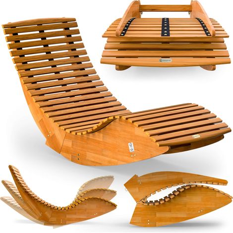 Casaria – Transat pliant en bois d'acacia FSC – Chaise longue ergonomique avec fonction bascule – Capacité de charge 160kg – Dimensions 154x60x78cm