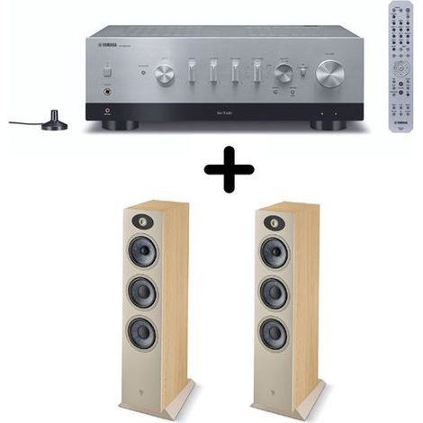 Amplificateur Hi-Fi Yamaha R-N800A Argent + une paire d'enceintes colonne Focal Theva N3 Bois clair