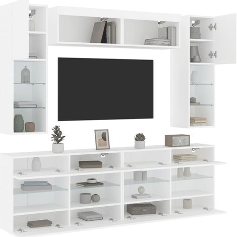 Ensemble de meubles TV muraux 6 pcs avec lumières LED blanc (1/5)