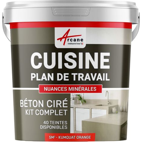 Béton ciré cuisine, plan de travail, crédence, évier sol et mur revêtement mural décoratif kit complet - 5 m² (en 2 couches) Kumquat Orange - ARCANE INDUSTRIES