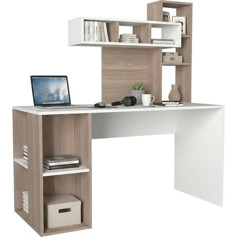 Scrivania Demonte, 6 Ripiani, 8 Vani, 60x140x153.8h cm Bianco