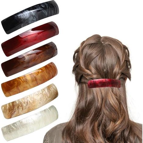 Pince à cheveux - 6 Pcs - Grandes Barrettes Automatiques - Rectangulaires - 6 Couleurs Variées (1/4)