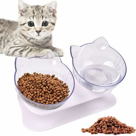 Katzennapf, Doppel-Katzennapf, 15° neigbarer Ständer, rutschfest, zur Reduzierung von Nackenschmerzen bei Haustieren, für Katzen und Hunde (transparent) (1/5)