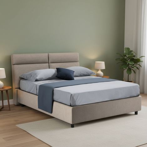 Cama Matrimonial Asica, Matrimonio con Colchón Incluido, Desenfundable Made in Italy, Almacenamiento, Gris Taupe\ Taupe\ (1/5)
