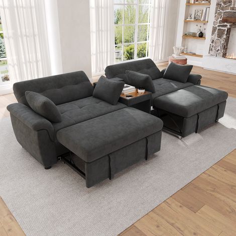 Divano letto a U estensibile, schienale regolabile, ciniglia grigio scuro OKMYHOME (1/5)