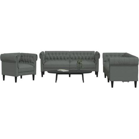 Juego de sofás 3 piezas tela gris oscuro
