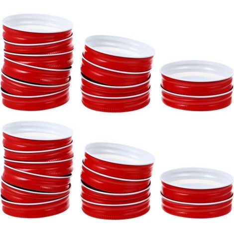 12Pcs Couvercles de Bocaux Mason Couvercles de Mise en Conserve de Bouche Régulière Le Stockage Étanche de Remplacement Peut Couvrir Les Bouchons pour Bocaux Mason 70mm Rouge (1/5)