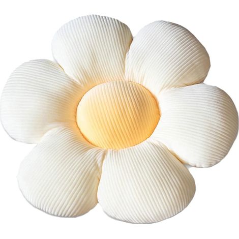 Coussin décoratif fleur marguerite – Pétales beige clair et cœur jaune – Diamètre 55 cm (1/5)