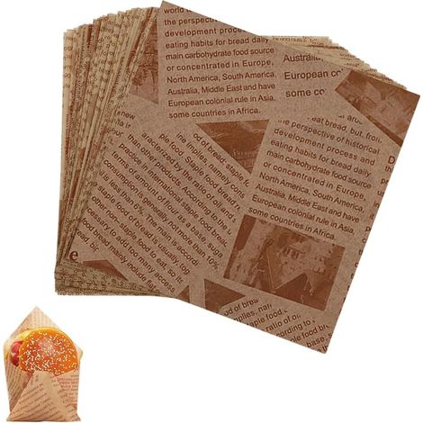Pack of 50 food packaging paper,papier sulfurisé,food newspaper,sandwich wrapper,paper burger,fried paper,parchment paper for sandwich burger fries (15 x 15 cm) (1/5)