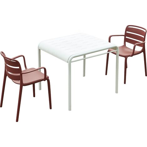Sala da pranzo da giardino in polipropilene: un tavolo L.90 cm e 2 poltrone impilabili Terracotta - MOAH di MYLIA