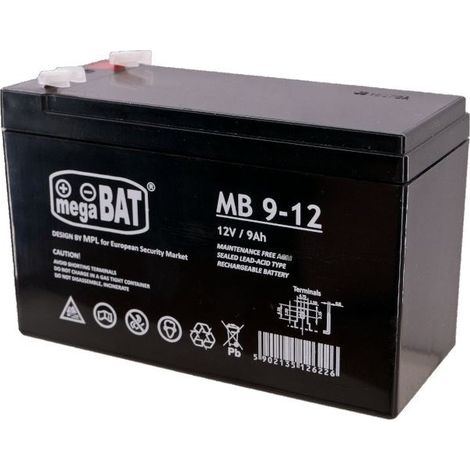 Batterie pour onduleur MPL megaBAT MB 9-12, accumulateur au plomb-acide VRLA AGM sans entretien, 12 V, 9 Ah, noire