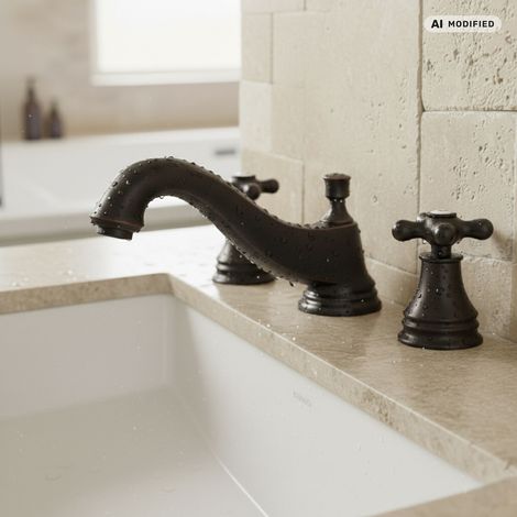 Robinet de lavabo 3 trous rétro noir PaulGurkes avec mélangeur à deux poignées (1/5)