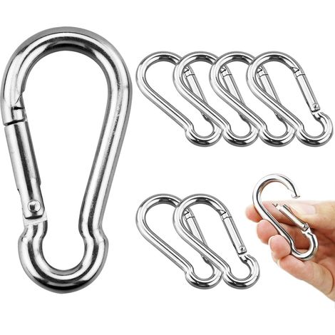 Mousqueton M8 Inox - Lot de 8 - Acier 304 - Charge 250kg - Camping Bricolage - 80x8mm