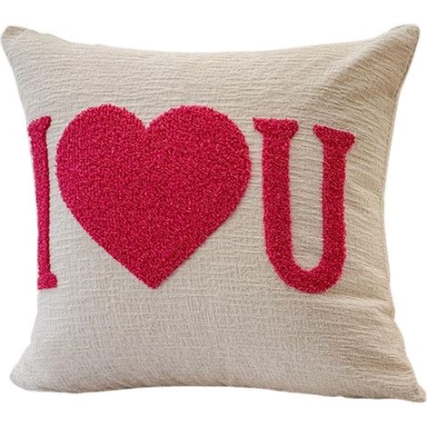 Housse De Coussin - Motif Coeur Brodé - Polyester Doux - 45x45 Cm - Décoration Festive Pour Canapé Ou Lit - 1 Pièce (1/5)