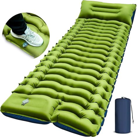Tapis de sol gonflable pour le camping, matelas pneumatique avec oreiller intégré, matelas autogonflant imperméable pour le camping, la randonnée et la plage (1/5)
